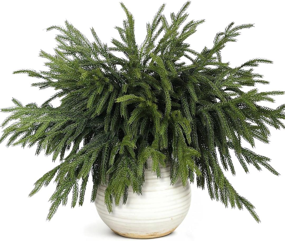 20 Pcs Christmas Norfolk Pine Branches -18" Real Touch Artificial Norfolk Pine Branch Faux Plants Stem Fake Greenery Pine Picks for Vase DIY Crafts Garland Wreath Home Indoor Outdoor Decoration