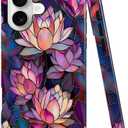 Case Compatible with iPhone 17,Fall Prevention Bright Hybrid 2-Layer Hard Shell Phone Case for Girls Boys,Lotus Pink Flower