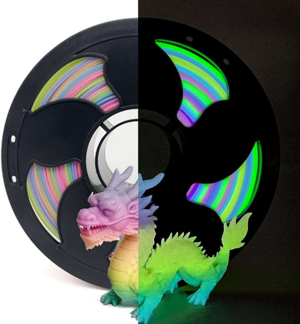 Glow Gradient in the Dark 1.75mm Rainbow Candy PLA Filament, Luminous Rainbow Vibrant Bright 3D Printer Filament, 1kg (2.2lbs) Spool 3D Printing PLA Filament Rod