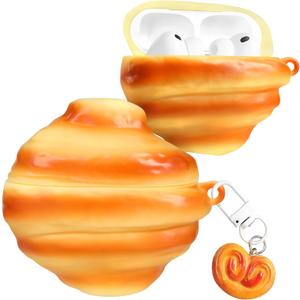 Joyleop for Airpods Pro 3 Case - Cute Funny for Women Girl Kids Girly 3D Kawaii Croissant Design Soft Silicone Protective Case for Airpods Pro 3rd Gerneration 2025 Cover with Keychain