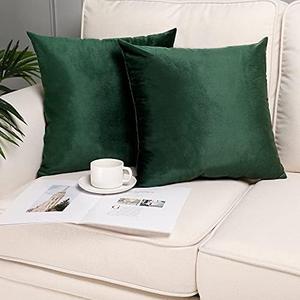 MZPSO Pack of 3, Velvet Super Soft Solid Decorative Square Throw Pillows Covers Set Cushion Case for Sofa Bedroom Car, 16 x 16 Inch/40 x 40 cm, Dark Green