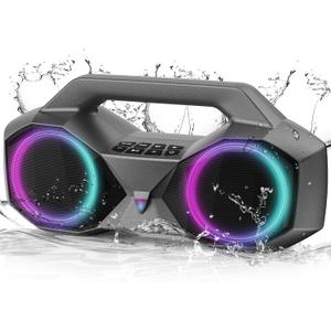 KMAG Bluetooth Speaker Wireless, 80W Loud Speaker with Deeper Bass, IPX7 Waterproof, 20H Playtime, Cool Lights, TWS, Portable Speaker for Home, Outdoor, Workshop, Party, Gift for All (Sliver)