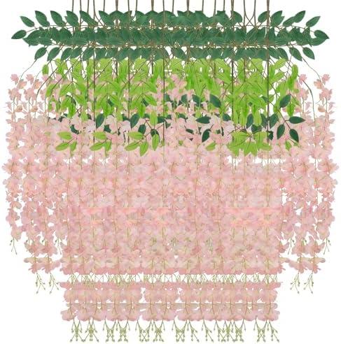 LUZOGA 20 Pack Artificial Wisteria Hanging Flowers Fake Wisteria Flower Garland Silk Vines Rattan Decor for Home Wedding Arch Wall Garden Greenery Bedroom Outdoor Office Party Decoration (Light Pink)