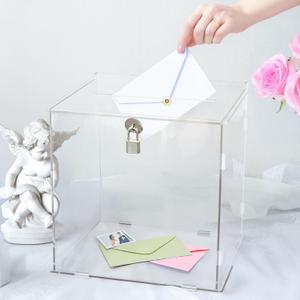 Pure Clear Acrylic Card Box with Slot & Lock, DIY Large Wedding Card Boxes for Reception, Elegant Money Envelop Gift Cards Box for Party Wedding Birthday Baby Shower Graduation Table Decor