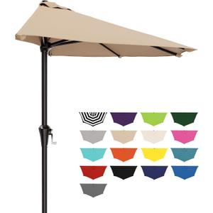 AreShark 9FT Half Patio Umbrella, Outdoor Wall Umbrella with Crank & 5 Sturdy Ribs, Table 1/2 Umbrella Patio for Garden, Deck, Balcony and Pool, Beige