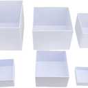 lyrlody 6 Piece Cube Display Stands, Multifunctional Transparent Boxes Square, Stackable 5 Sided Acrylic Nesting Boxes for Desserts, Collectibles, Statues & Retail Displays (White)