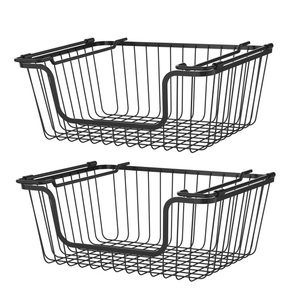 Set of 2 Stackable Wire Baskets For Pantry Storage and Organization -39.5x34x11CM. Black