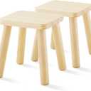 Beright Wooden Step Stools for Kids, Children's Stool fit with Sensory Table, Sturdy Sitting Stool with Assembled Four-Legged, for Children, Toddler, Square, 2 Pack