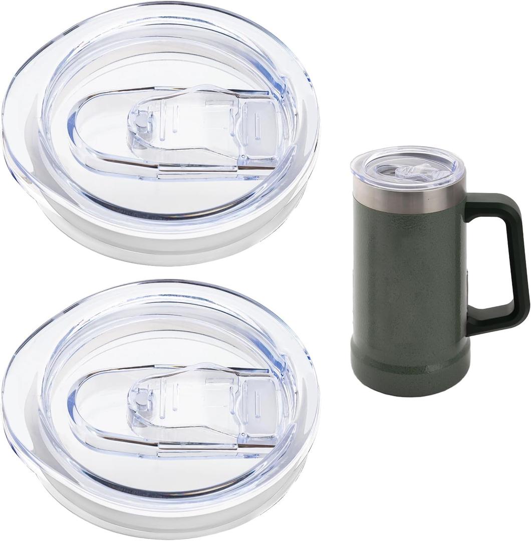 2 Pcs Replacement Lid Compatible with Stanley 24oz Classic Beer Stein, Clear Replacement Spill Proof Cup Lids with Sealing Silicone Ring, BPA-Free, Dishwasher Safe for Drinking Cup Cover