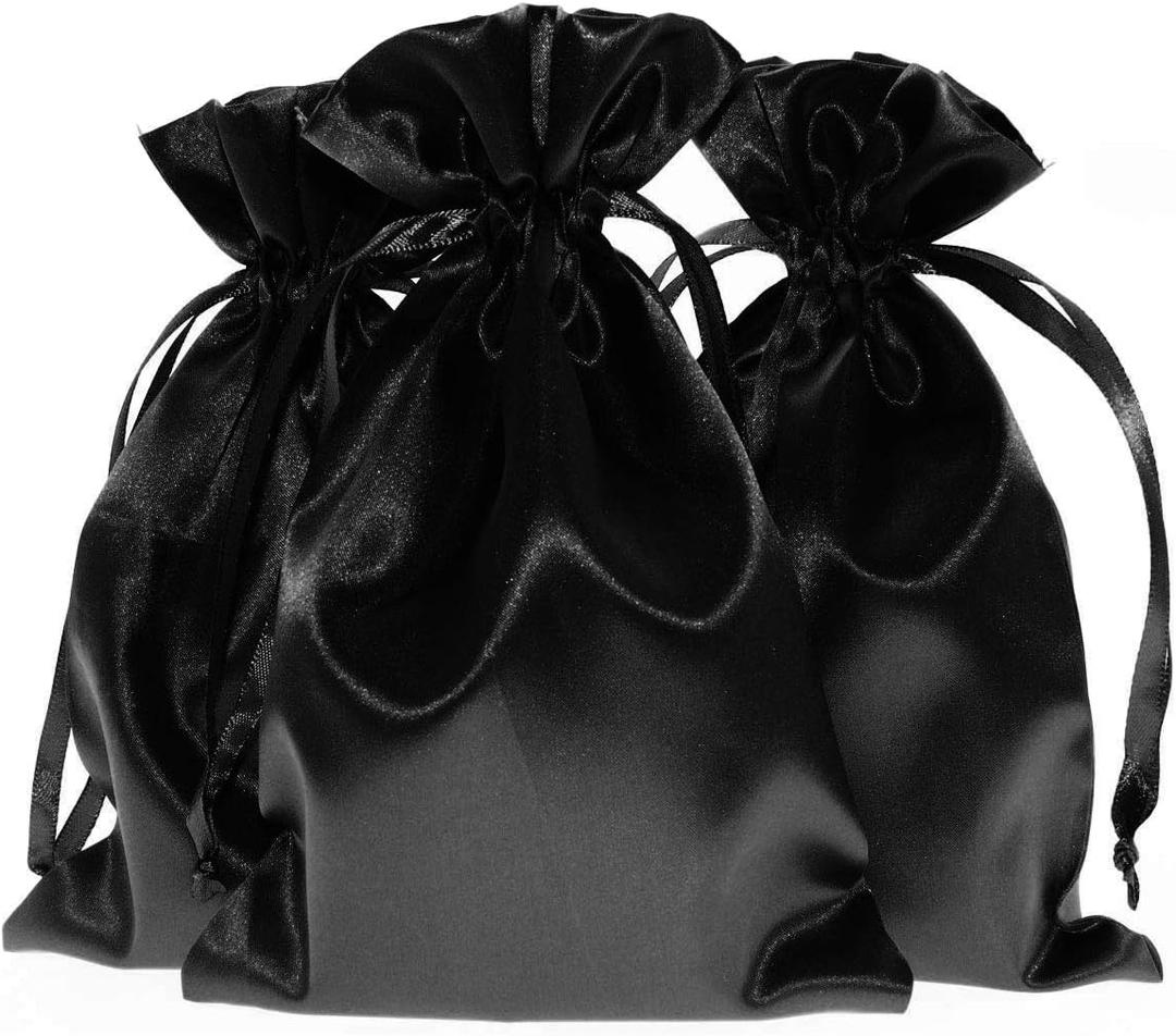 50 Pack Black Satin Gift Bags 5" x 8", Drawstring Jewelry Bags, Wedding Favor Bags, Groomsmen Gift Bags, Party Favor Bags