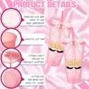 Reallnaive 6 Pcs Pink Sleepover Party Supplies for Girls Slumber Sleepover Squad Cups with Lid Straw and Twist Bow 24 oz Slumber Plastic Tumblers for Spa Pajama Birthday Party Favors Supplies