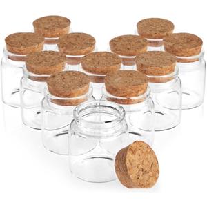 Bright Creations Small Glass Jars with Cork Lids, 50ml Mini Bottles for DIY Crafts, Party Favors, Sand - Pack of 12