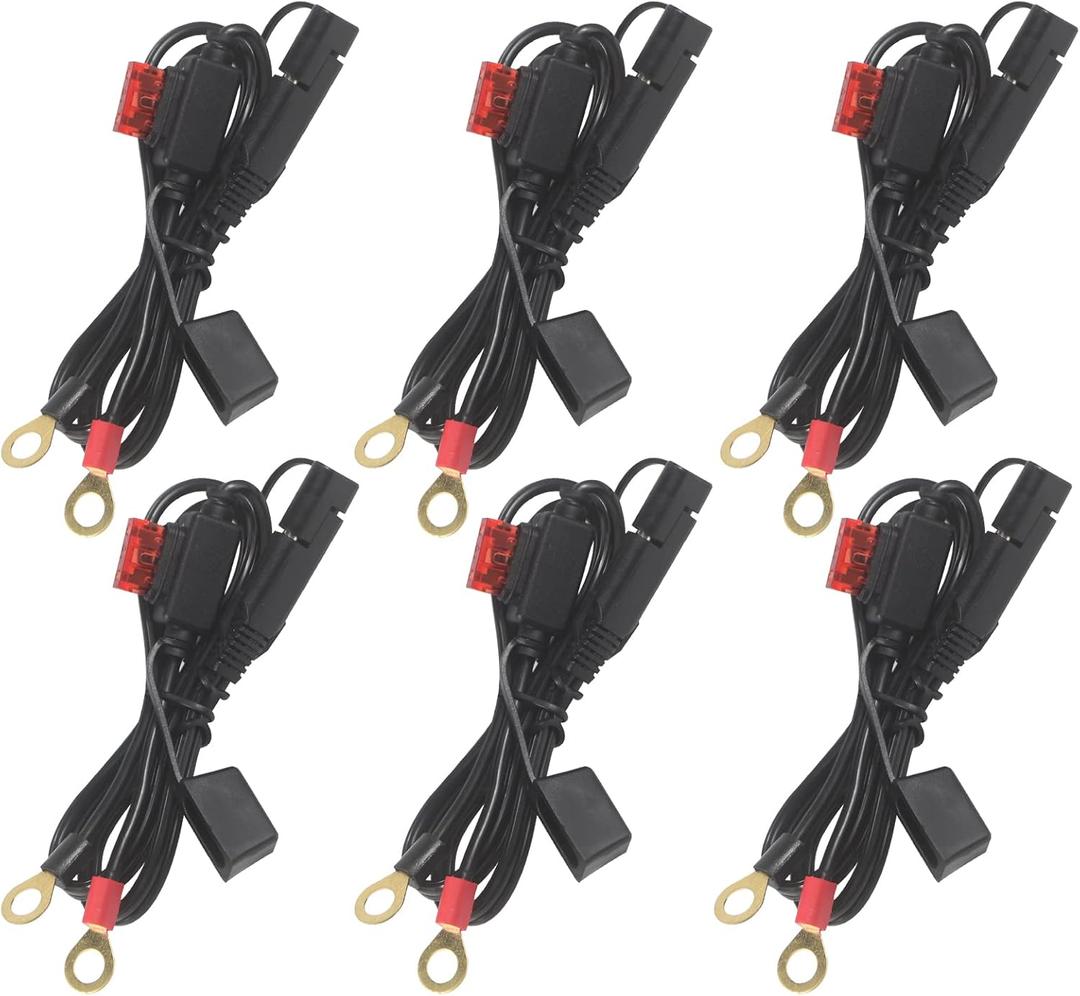 [ 6 PACK] Sae to O Ring Terminal Harness 2FT - Sae Eyelet Ring Terminal Cable 16awg Motorcycle Battery Trickle Charger Extension Cord with Sae Battery Terminal Quick Connect Disconnect Connector