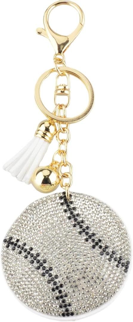 2 x Bling Keychain for Women, Soccer Baseball Basketball Football Volleyball Rhinestone Keychain bag charm, Sparkly Crystal Gift