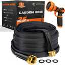 Giraffe Tools Garden Hose 25FT Lightweight Lay Flat Water Hose Kink Free Flexible Hose with 9 Spray Function Nozzle Black