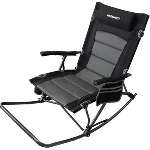 Oversized Folding Low Rocking Camping Chair with Footrest Removable Pillow Portable Outdoor Rocker Padded High Back Ergonomic Armrests for Patio Garden Lawn (Black/Grey)