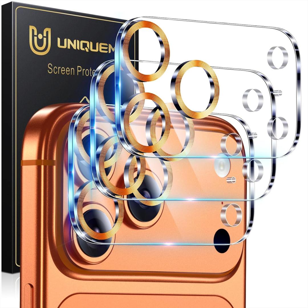 UniqueMe Compatible for 3 Pack iPhone 17 Pro Camera Lens Protector - [Drop Protection] [Case Friendly] 9H Tempered Glass Camera Cover Screen [Update New Version] - Orange