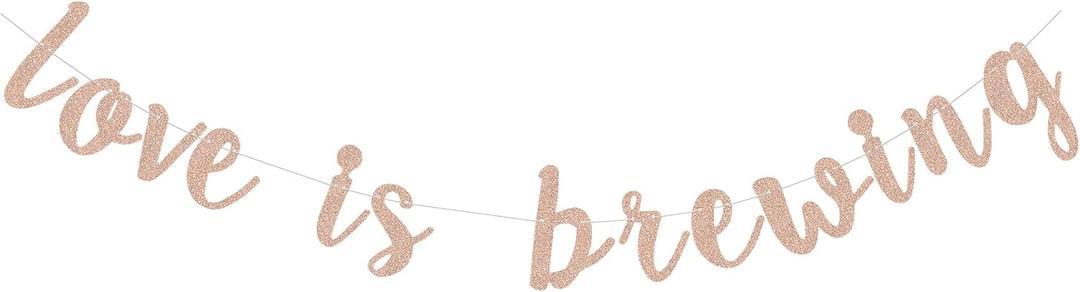 Rose Gold Glitter Love is Brewing Banner for Wedding Bridal Shower Engagement Table Bunting Paper Sign Party Decoration