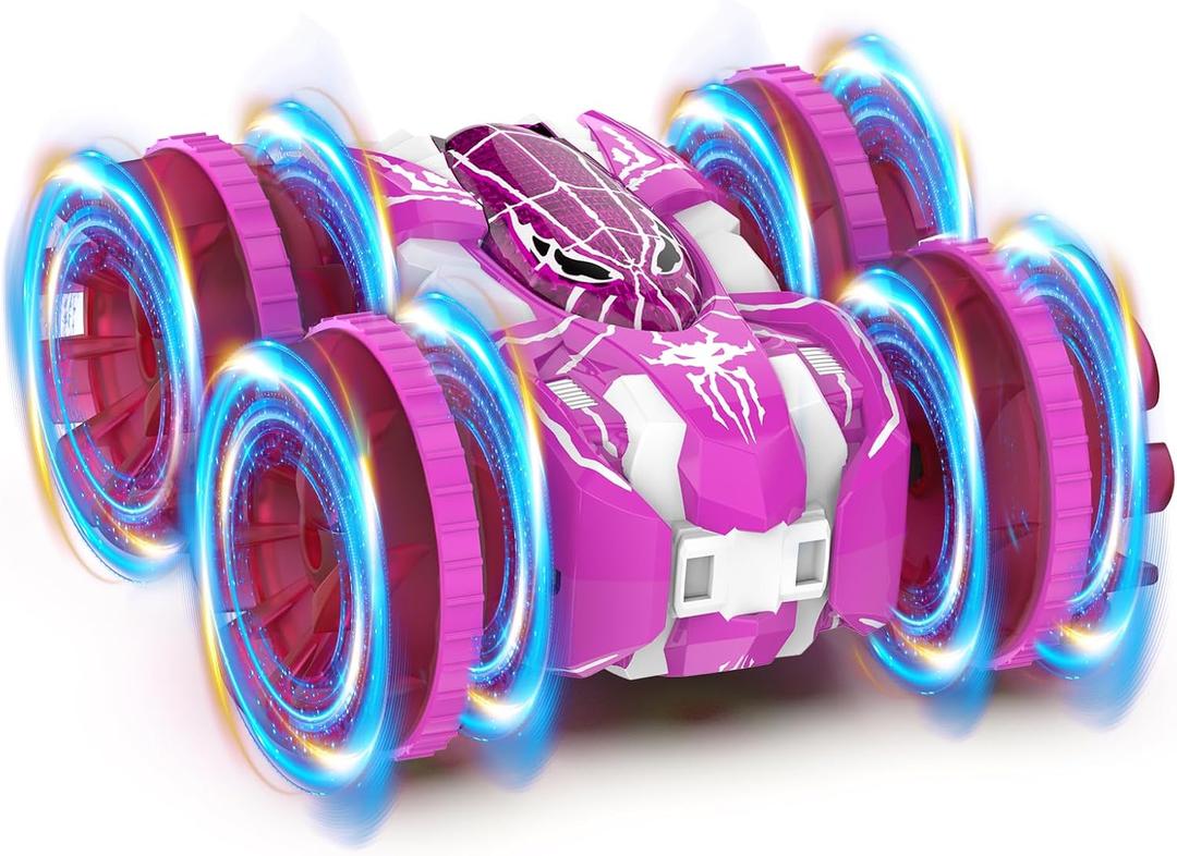 Waterproof Remote Control Car4WD Land & Water 2.4 GHz RC Car Remote Control Boat360Rotation RC Stunt with LED LightsBoys Girls Gifts All Terrain Water Beach Pool Toy Pink
