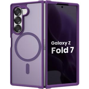 Magnetic Case for Samsung Galaxy Z fold 7 Case, Slim Translucent Matte Phone Cover with Shockproof TPU Frame & Scratch-Resistant PC Back, Strong Magnetic Ring, Purple