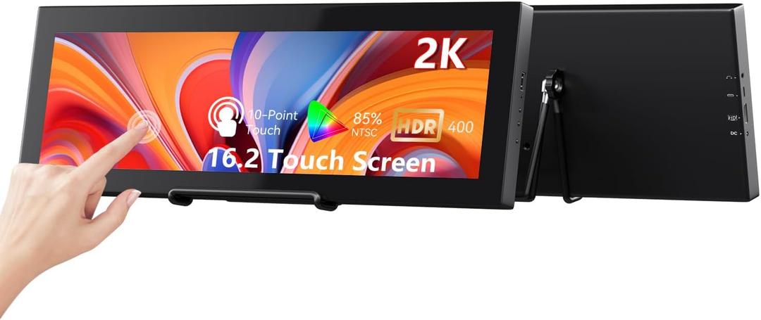Prechen 16.2'' 2K QHD IPS 2608720 Touchscreen Secondary Monitor, IPS Stretched Bar LCD Travel Touch Display HDMI USBC, Portable Touch Screen for Laptop Computer Windows Aida64 GPU CPU RAM Monitoring