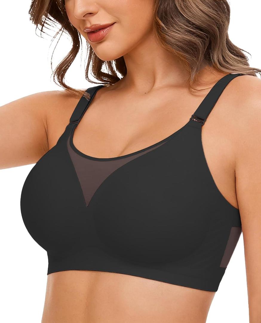 Avidlove Wireless Bras for Women Seamless Push Up Full Coverage Bra Mesh Comfy Bralette Tshirt Everyday Bras (3X-Large, Black)