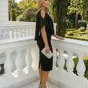 CHICME Womens V Neck Cold Shoulder Bodycon Midi Dress with Rhinestone and Pearls Cocktail Evening Wedding Guest Dress (Black, XL)