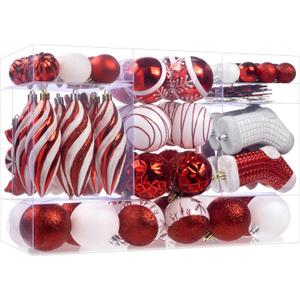 87Pcs Christmas Ball Ornaments Set, Assorted Shatterproof Hanging Tree Decorative for Xmas Tree Holiday Party and Home Decor (Red & White)