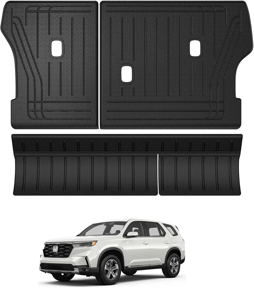 Ecarzo Backrest Mat Compatible with 2025 2024 2023 Honda CRV Accessories TPE Back Seat Protector All Weather Waterproof 5-Seat Cargo Liner for Honda CRV 2025 Accessories (4 Pieces with Folding Lip)