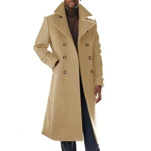 Runcati Mens Trench Coat Notch Lapel Slim Fit Double Breasted Long Pea Coat Winter Warm Overcoat, Large