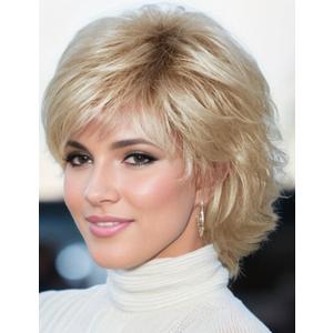 TISHINING Pixie Cut Short Ombre Blonde Curly Wigs for White Women Fluffy Layered Mixed Blonde Wig with Bangs Natural Looking Synthetic Daily Party Wig
