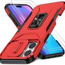 Case for iPhone 16 Plus with Slide Camera Cover+Screen Protector(2 Packs), Military Grade Shockproof Protective Cover, Rotated Ring Kickstand(A - Red)