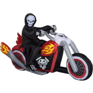 HOMCOM 6' W Halloween Inflatables Outdoor Decorations Grim Ghost Biker, Blow Up LED Yard Decor for Garden, Lawn, Party, Holiday, Waterproof
