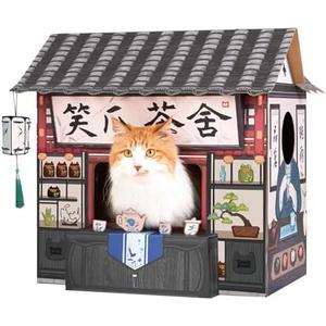 SMILE PAWS Cat Beds for Indoor Cats, Cardboard House with Scratchers, Tea House, Large Sturdy Cat Furniture Condo Cave Tent, Easy to Assemble Pet Toys Accessories Stuffs, Bunny Small Animals