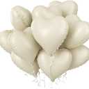 Cream Heart Balloons, 10PCS Cream White Foil Heart Shape Balloons, 18inch Beige Foil Valentine Balloons for Helium Nude Neutral Love Balloon for Valentines Day, White Wedding, Birthday Decorations