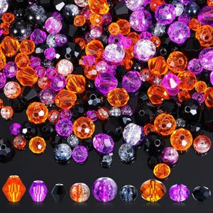 Landical 1215 Pcs Halloween Glass Beads Black Purple Orange Bicone Crystal Beads Faceted Design for DIY Jewelry Necklace Wristband Earring, Mixed Shapes and Size