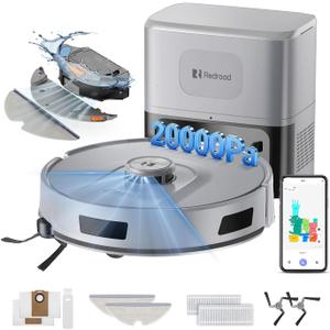 Redroad Robot Vacuum Cleaner 20,000Pa Robot Vacuum and Mop,90 Day Self Emptying Vacuum Robot,Lidar Navigation,5G/2.4GWiFi APP Aspirateur Robot,Self-Charging Robot Vacuums for Pet,Floor,Carpet R11Gray