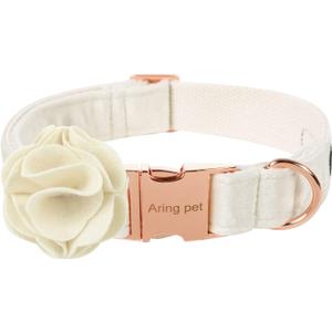 ARING PET Velvet Dog Collars, White Soft Pet Collar with Detachable Felt Flower Metal Buckle for Puppy Small Medium Large Boy Girl Dogs-XS