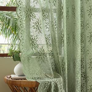 MIULEE Vintage Lace Curtains 72 Inches Long 2 Panels, Spring Victorian Floral Scalloped Semi Sheer Window Curtains Light Filtering Rod Pocket Panels for Bedroom Living Room, 52" W x 72" L, Sage Green