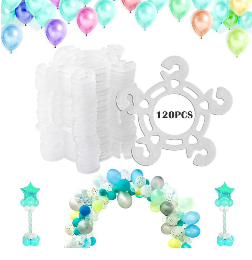 Balloon Clips(120 pcs), Tinabless Balloon Connectors for Decor Balloons Arch, Balloons Column Stand and Flowers - Birthday, Wedding, Baby Shower Party Decorations