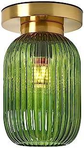 Qepeety Flush Mount Ceiling Light Glass Gold Chandelier Hallway Lighting Fixture Green Glass Lampshade Farmhouse Lighting Vintage Ceiling Lamp for Living Room Porch Bedroom