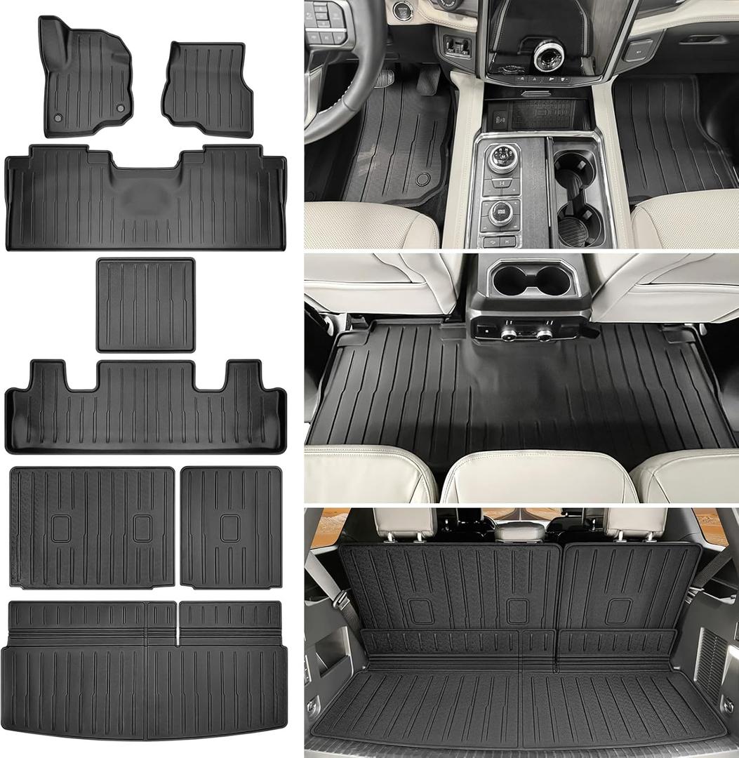 Cargo Mat Floor Mat Fit for Ford Expedition 2018-2024 7-Seater Floor Liner Cargo Liner Backseat Protector for 2024 Expedition Accessories (Cargo+Floor+Seatback Mat, 18-24 Expedition 7-Seater)