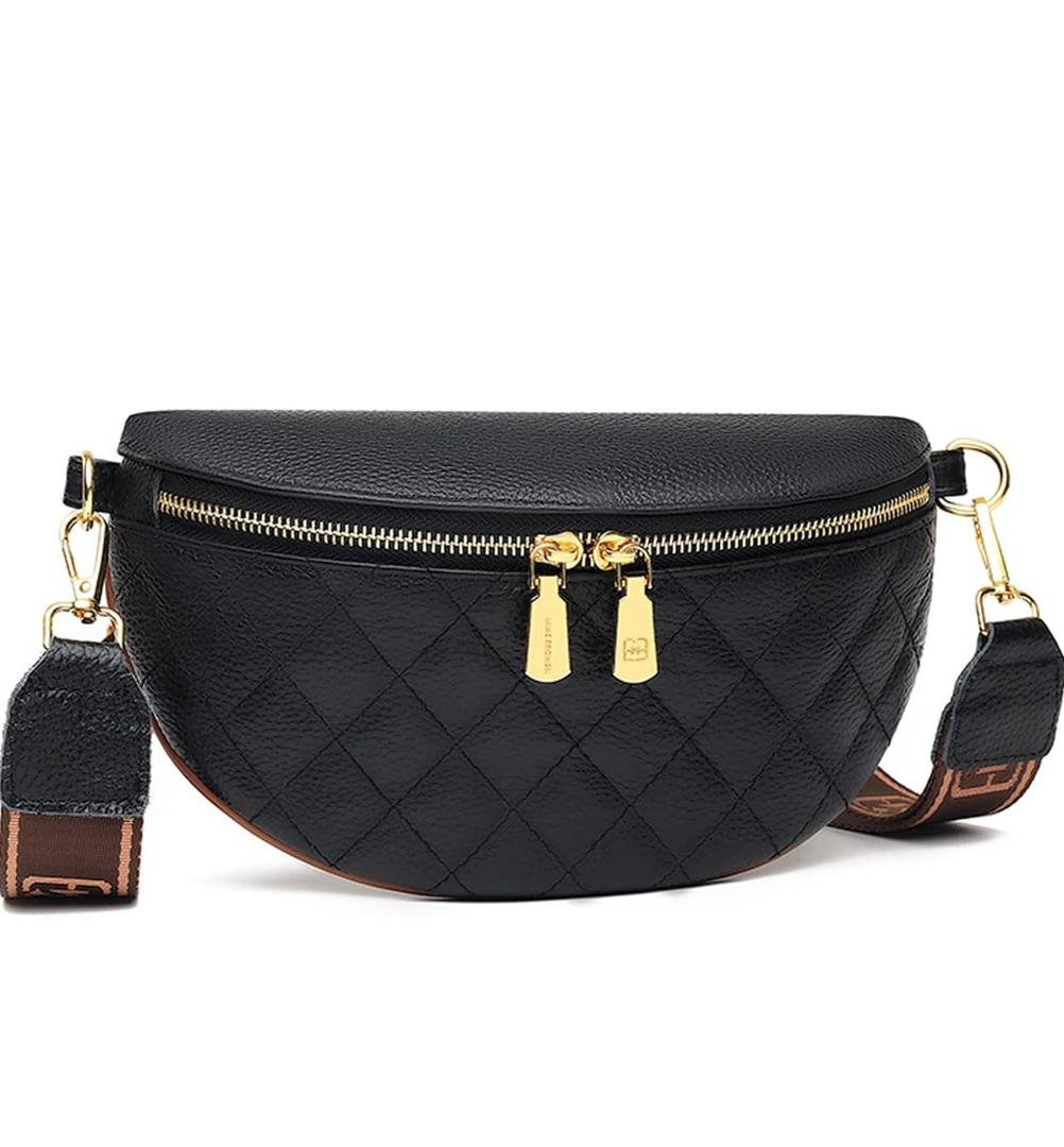 Eslcorri Small Crossbody Sling Bag for Women Trendy - Fanny Packs Leather Chest Belt Bum Bag Anti Theft Purse for Travel, Nylon Black