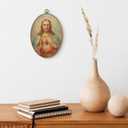TLESKE Vintage Sacred Heart of Jesus Oval Wall Art Decor Framed 9x12, Christian Catholic Canvas Wall Art Prints Artwork, Religious Hanging Wall Picture Room Door Decor for Bedroom Living Room Kitchen, 11.3"L x 8.7"W