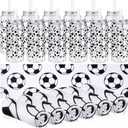 24 Pack Soccer Team Gifts Include 12 Soccer Cooling Towels 12 Plastic Tumbler 40"x12" Breathable Chilly Towel 13.5oz Reusable Cups with Lid and Straw for Sports Party (White, Soccer) (Black)