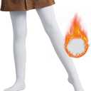 Century Star Girls Thick Fleece Lined Tights - Thermal Warm Leggings Toddler High Waist Winter Ballet Dance Tights (6-9 Years, White)