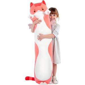 Mewaii Long Cat Plush 5 Sizes, 120% Extra Filling Giant Plushness Kids Body Pillow, Kawaii Cute Pink Cat Stuffed Animals Plushies, Big Long Body Pillow Cat Plush Gift for Girls 36