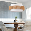 Large Rattan Fabric Chandeliers, 22.4in Boho Pendant Light with Shade, Woven Rope Light Fixture for Dining Room, Kitchen Island, Living Room, Restaurant, Bedroom, Hallway
