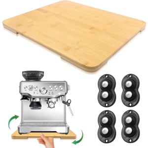 Appliance Slider 360 Rolling Tray for Coffee Maker Bamboo Coffee Pot Slider Tray for Countertop Rotation Sliding Tray with Wheels, Appliances Mat Easily from Under The Cabinet Natural(15.7"13")