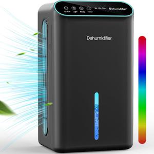 LOMMOL Dehumidifier, 86 OZ Dehumidifiers for Home (800 Sq.ft), Dehumidifier for Bedroom with Essential Oil Diffuser, 7 Color LED Light, 24H Timer, Auto Shut-off, Ideal for Bathroom Closet RV (Black)